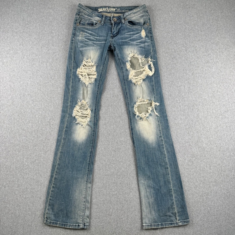 Machine Jeans Womens 0 Blue Distressed Bootcut Low Rise Denim Pants